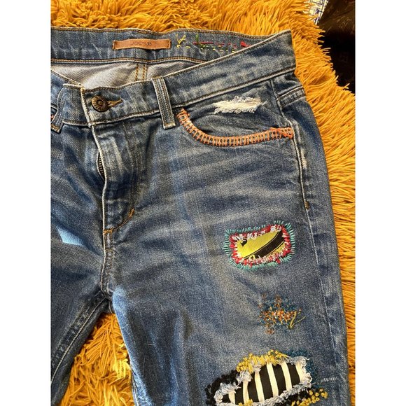 Size 27 Joe's Custom Embroidery and Patchwork Distressed Skinny Jeans One of a k - Picture 4 of 7